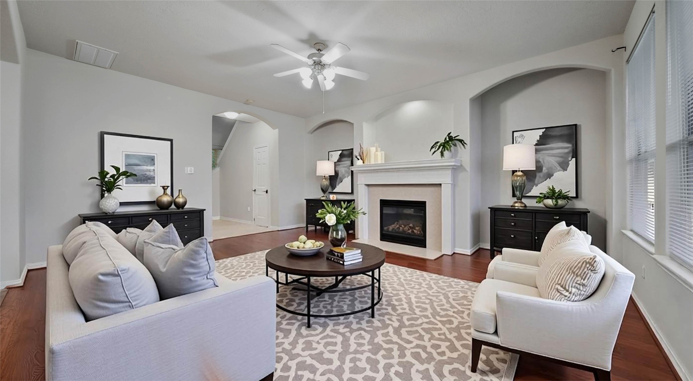 87 West Twinvale Loop Conroe, TX 77384 - Photo 6 of 19 a living room with furniture and a fireplace