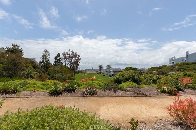 a view of a pathway both side of grassy field with shrub