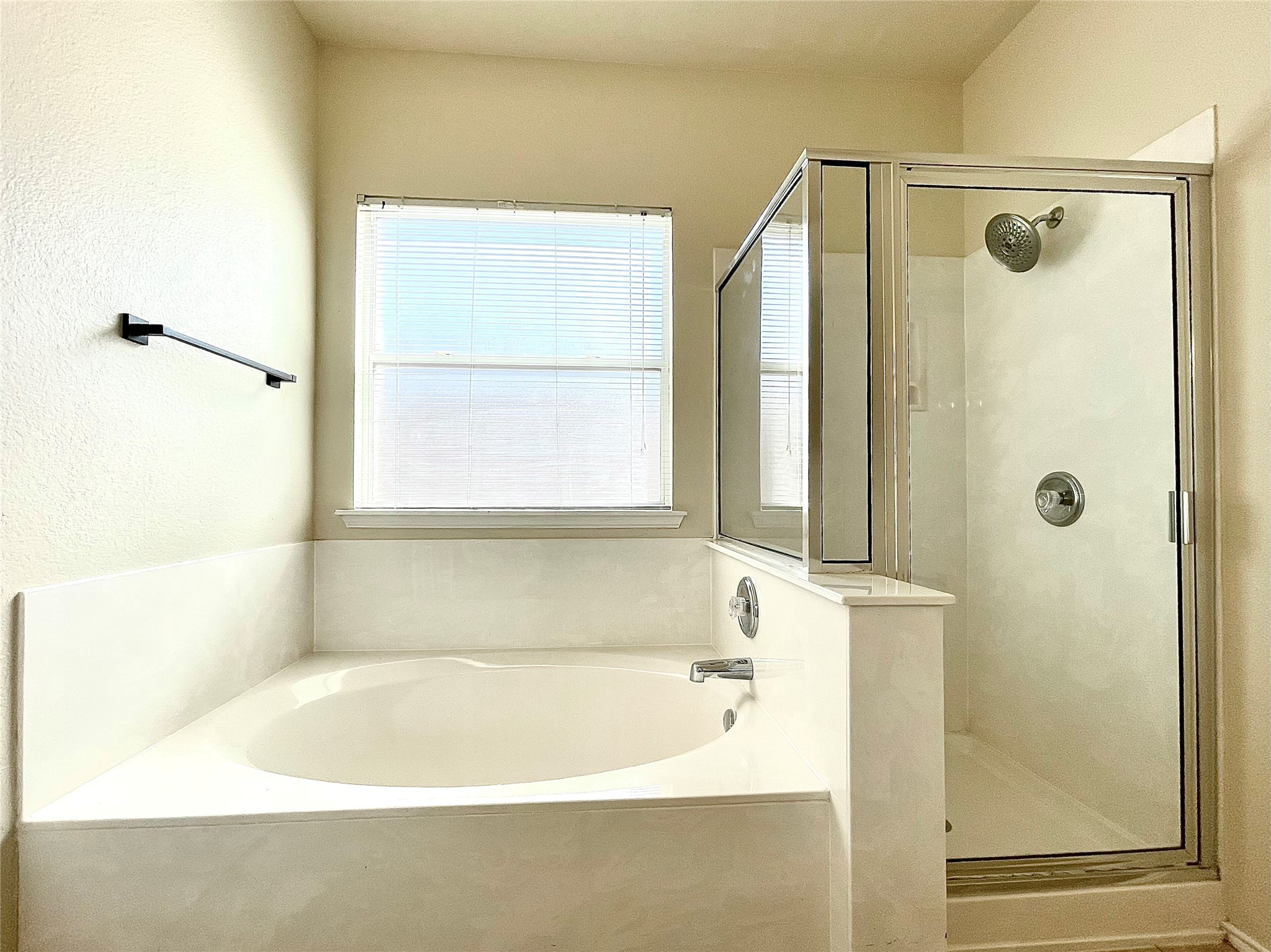 508 Emma Rose Trail Leander, TX 78641 - Photo 38 of 40 Unwind in the inviting corner tub or refresh in the adjacent glass-enclosed shower.