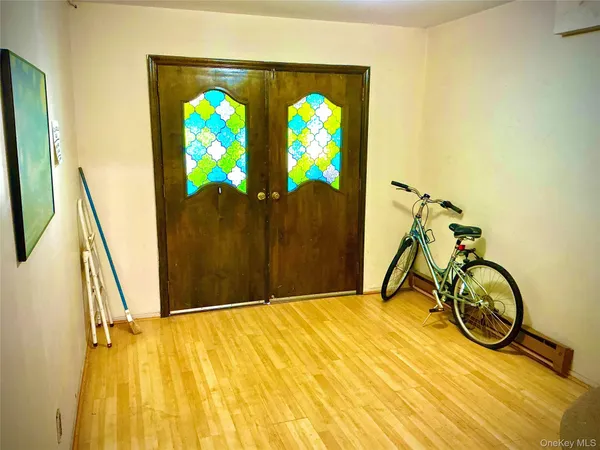 a view of a room with painted walls