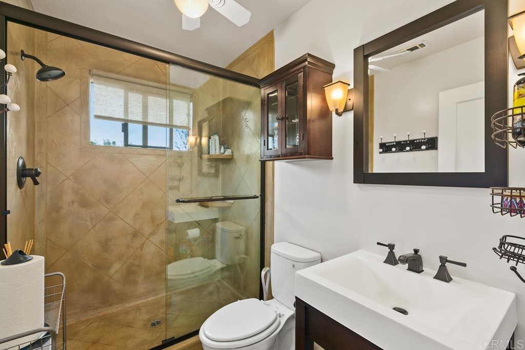230 Winterhawk Lane Encinitas, CA 92024 - Photo 19 of 28 a bathroom with a sink mirror toilet and shower