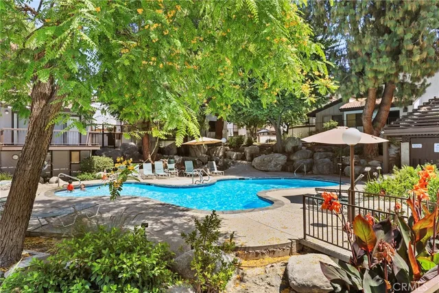 an outdoor space with seating