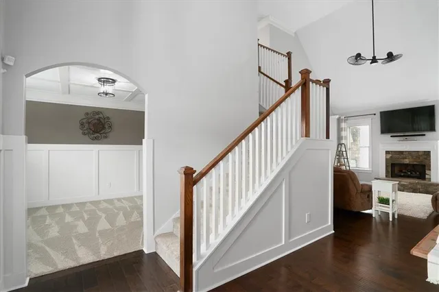 a view of a hallway with workspace and entryway