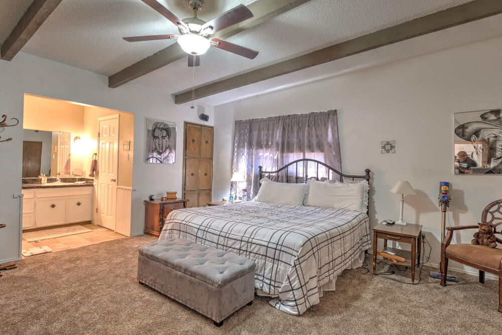 4509 62nd Street Lubbock, TX 79414 - Photo 18 of 20 a spacious bedroom with a bed and a chandelier