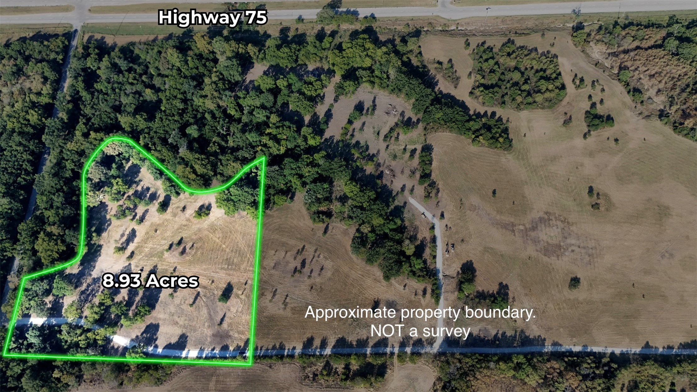 Aerial view displaying the approximate boundary of Lot