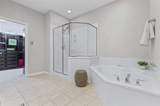 a bathroom with a bathtub and a shower