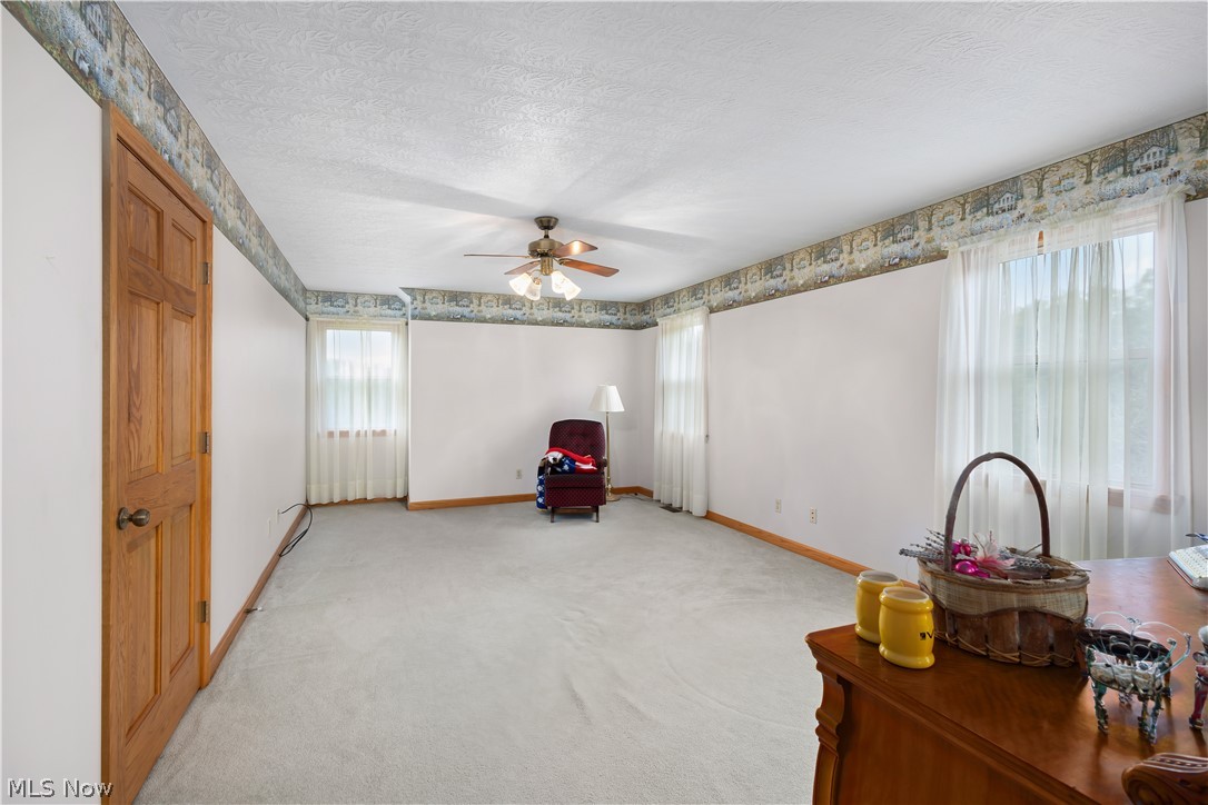 10909 Ruby Road Cambridge, OH 43725 - Photo 25 of 34 Living area with healthy amount of natural light, light carpet, and a textured ceiling