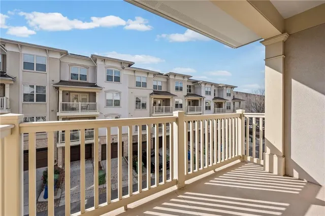 a view of a building from a balcony