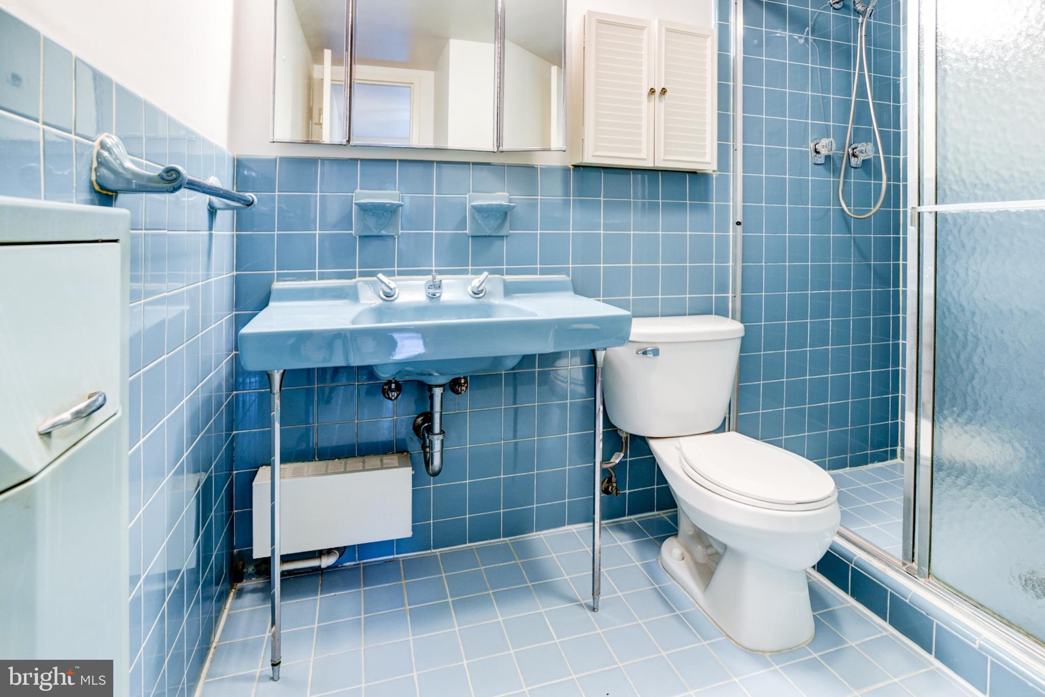 4201 Cathedral Avenue Northwest, Unit 201E Washington, DC 20016 - Photo 38 of 66 a bathroom with a toilet a sink and mirror