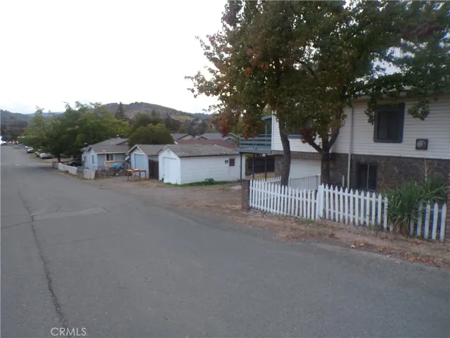a view of a house with a small yard and a large tree