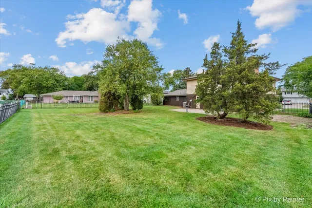 a view of a house with a big yard and a large tree