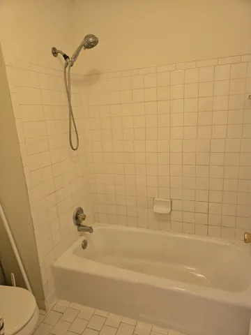 a bathroom with a bathtub and a shower