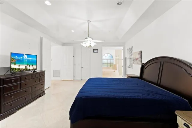 a spacious bathroom with a tub and shower