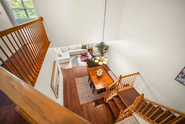 a view of a balcony with chairs