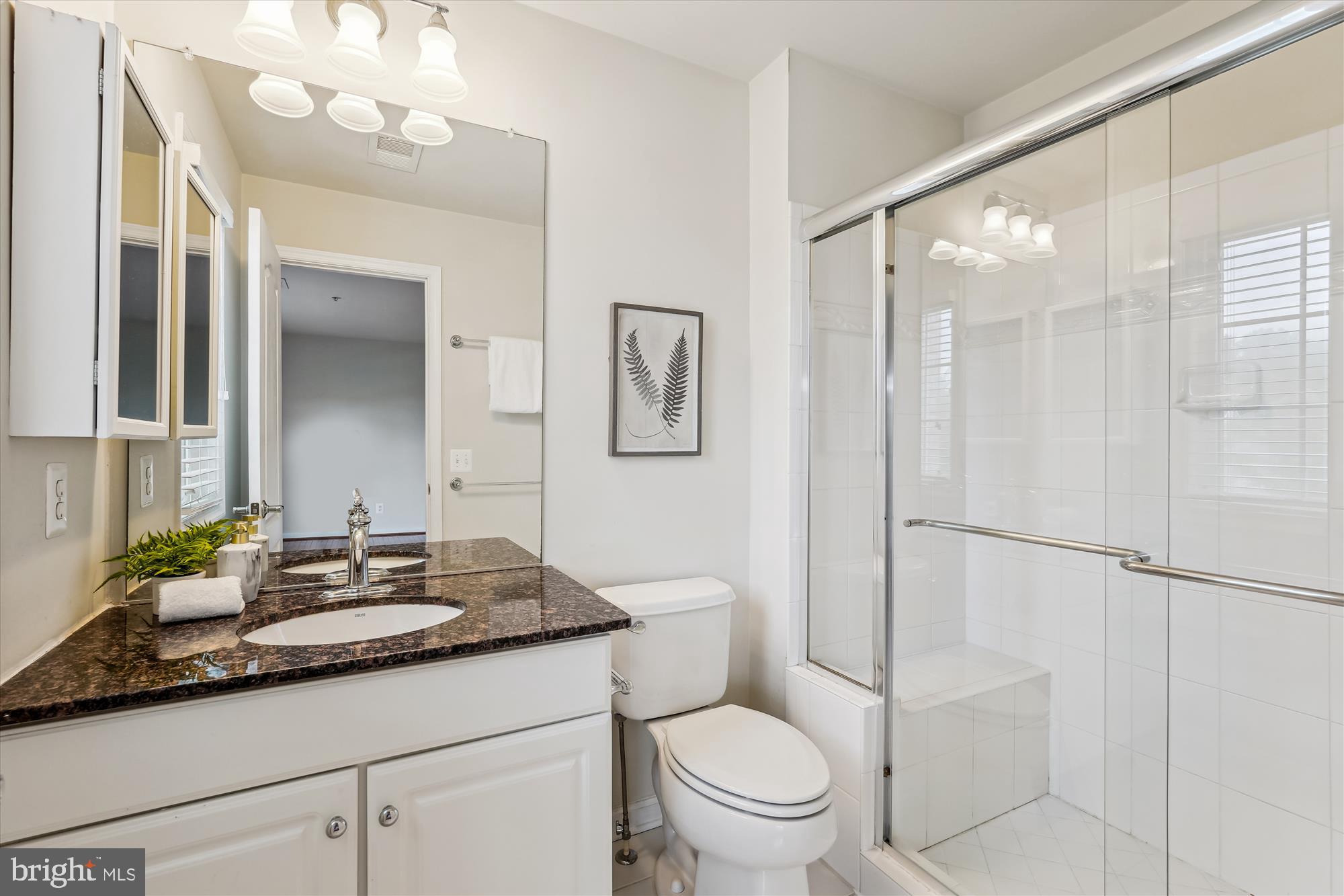 4806 Fair Hill Road Olney, MD 20832 - Photo 55 of 77 a bathroom with a granite countertop sink mirror vanity and toilet