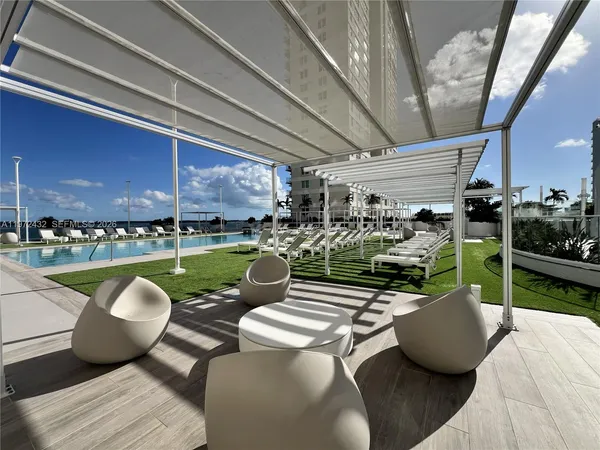 a view of a chairs and table in patio