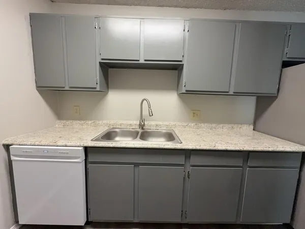 a kitchen with a sink and a stove top oven