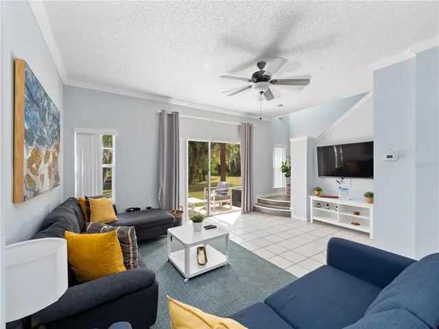 a living room with furniture fireplace and a flat screen tv