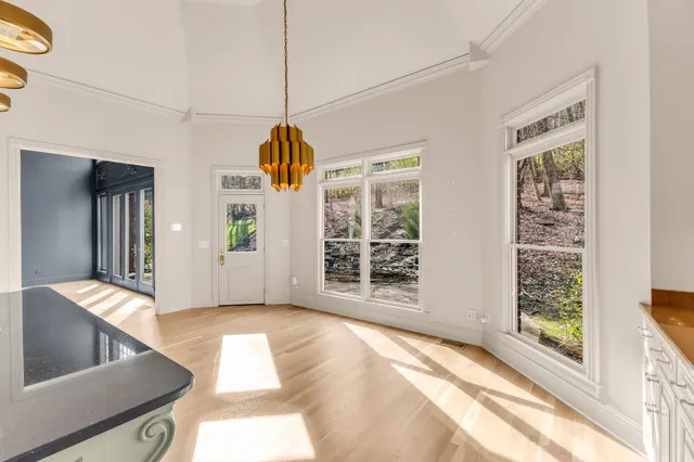 a view of a livingroom with a chandelier