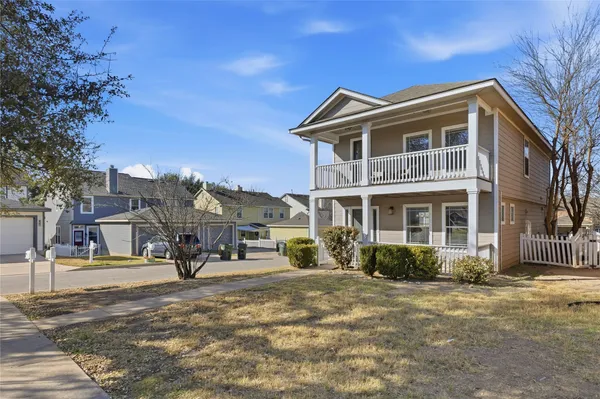 a view of a building with a bench