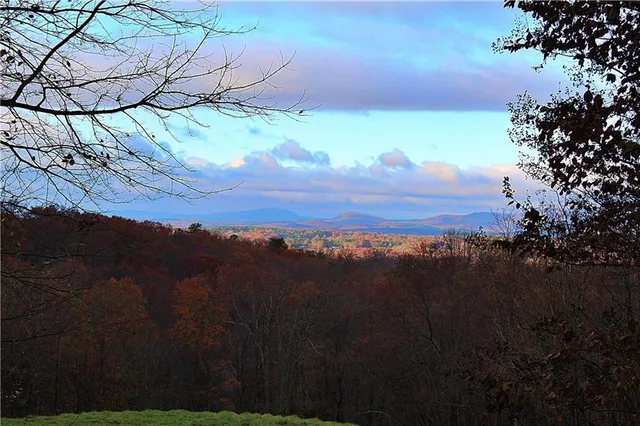 a view of a lake with a yard