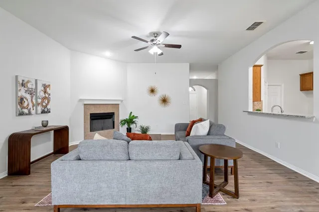 a view of empty room with fan