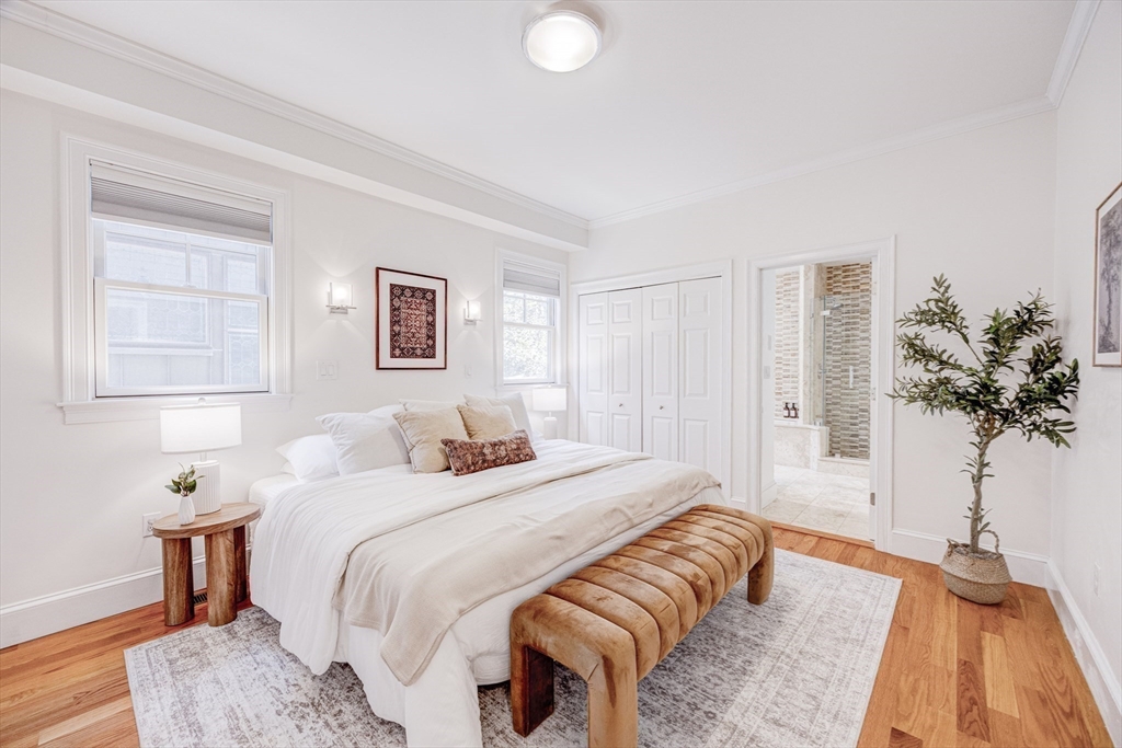 19 Harris Street, Unit 2 Brookline, MA 02446 - Photo 18 of 31 a bedroom with a bed and a potted plant