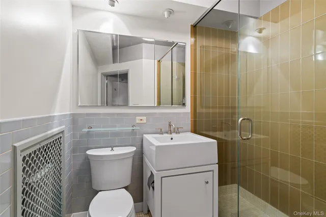 a bathroom with a toilet sink and mirror