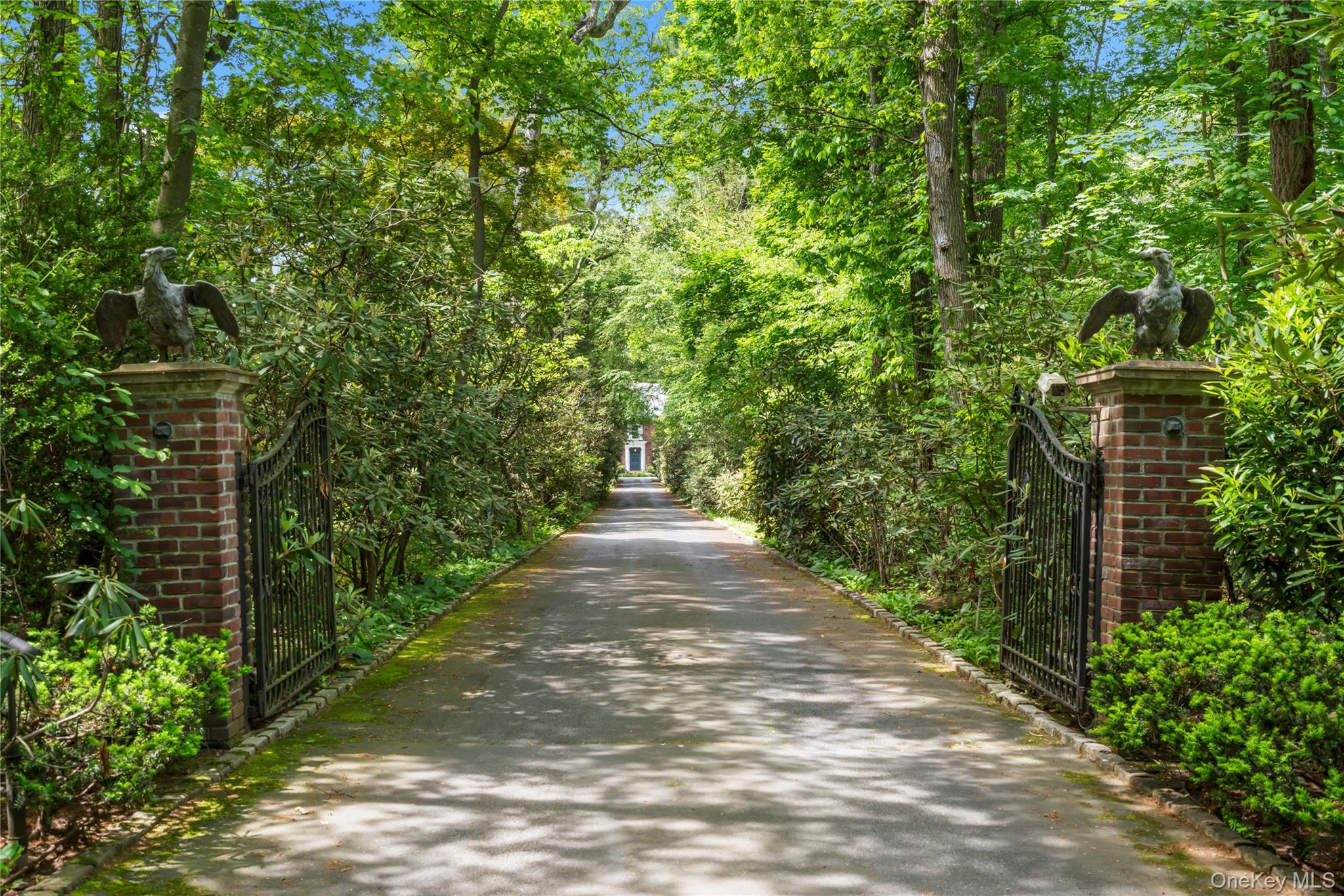 88 Wheatley Road Old Westbury, NY 11568 - Photo 39 of 40 View of asphalt driveway with a view of trees, a gated entry, and a gate