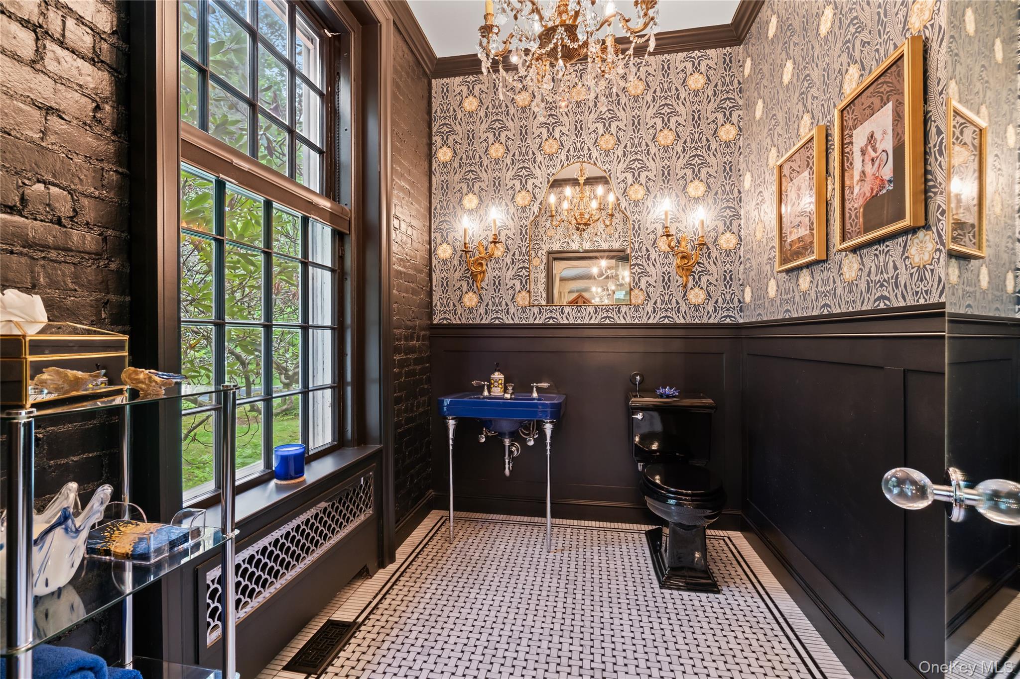 88 Wheatley Road Old Westbury, NY 11568 - Photo 5 of 40 Bathroom featuring a chandelier and crown molding