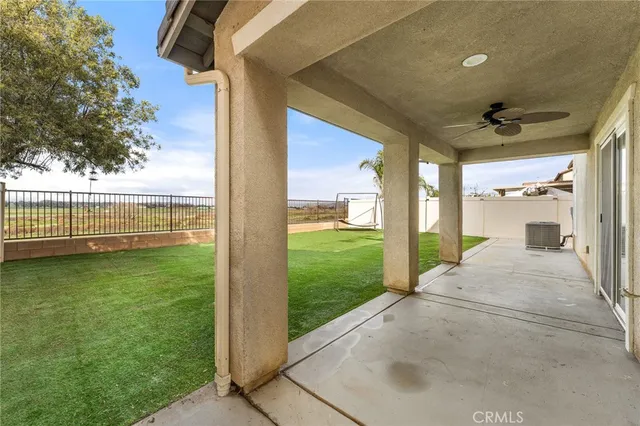 a view of a porch with a backyard