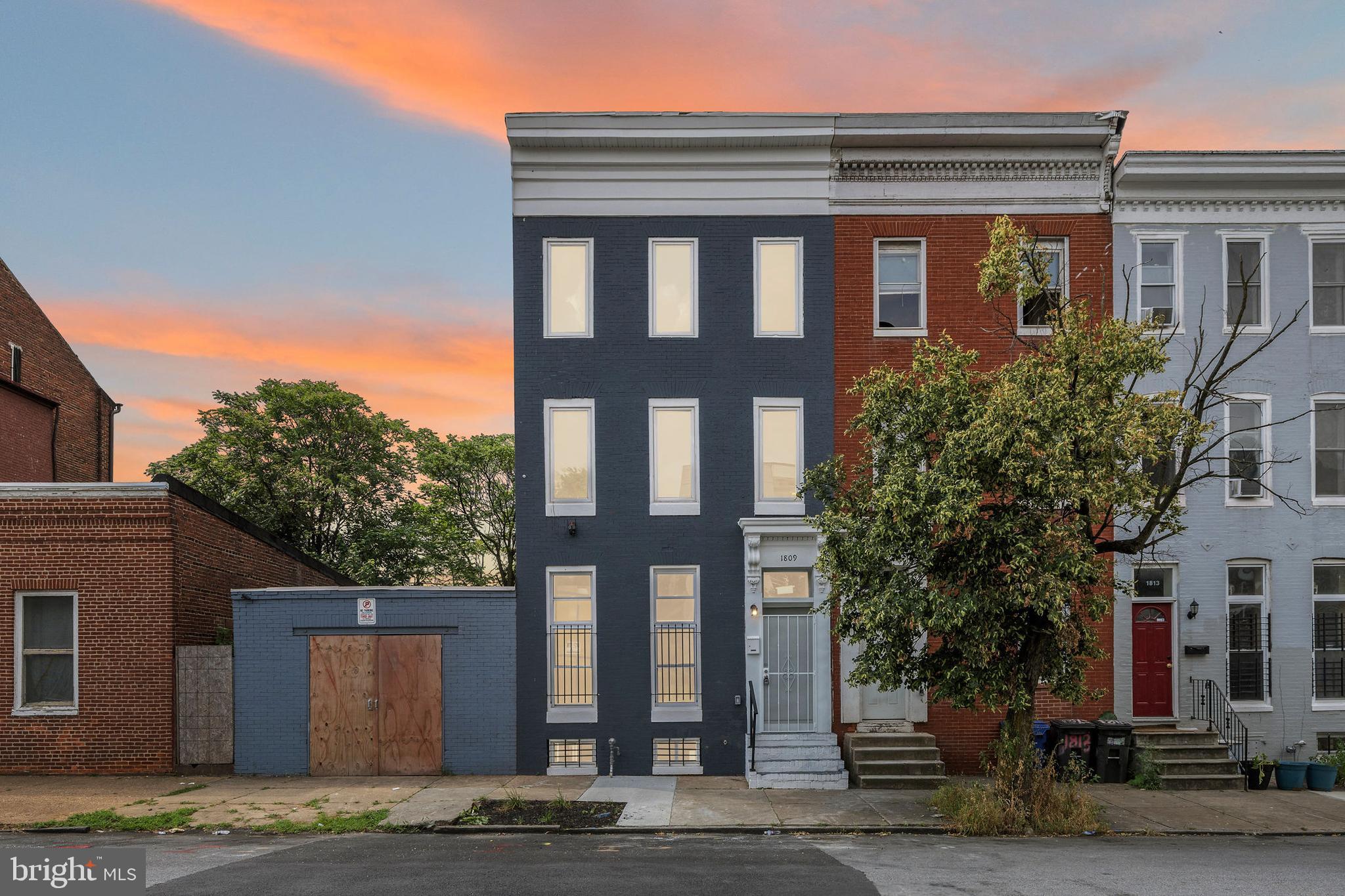 a front view of residential houses