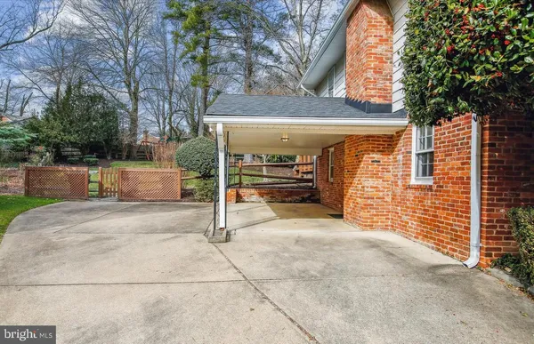 a view of a deck with trees