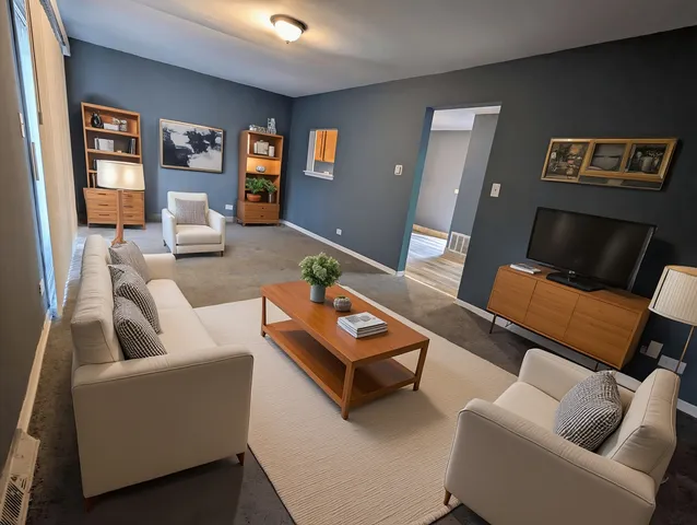 a living room with furniture and a couch