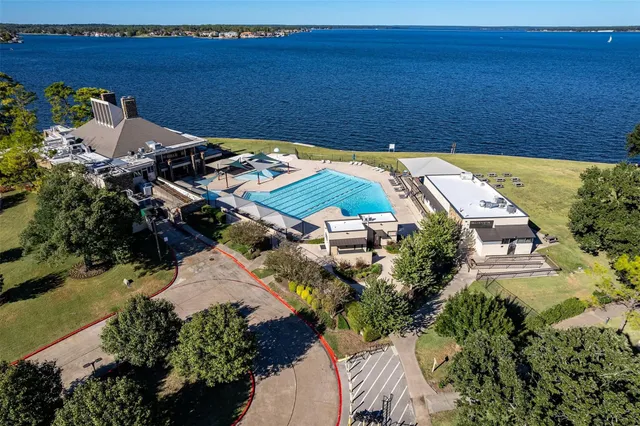 an aerial view of a house with a garden
