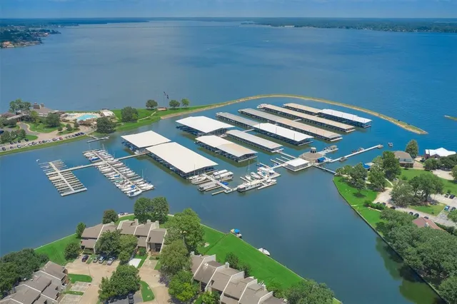 an aerial view of a house with a garden