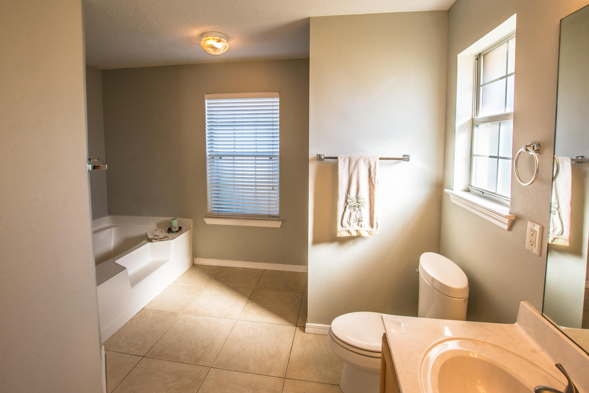 52 Green Island Way Miramar Beach, FL 32550 - Photo 16 of 27 a bathroom with a granite countertop tub and a large window