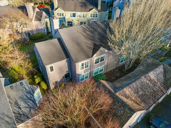 an aerial view of a house with a space