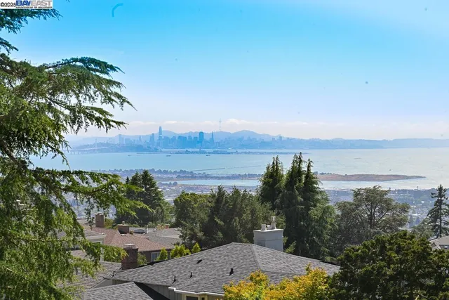 a view of a lake from a yard