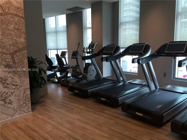 a room with gym equipment