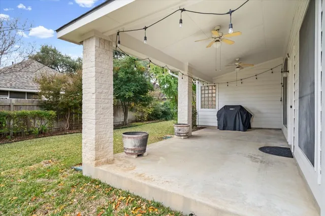 a view of a porch with garden