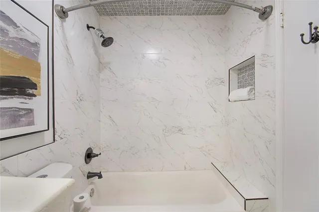 a bathroom with a bathtub