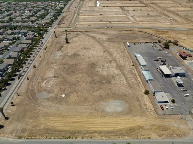 an aerial view of a swimming pool