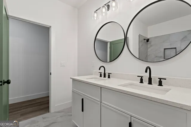 a bathroom with a bathtub