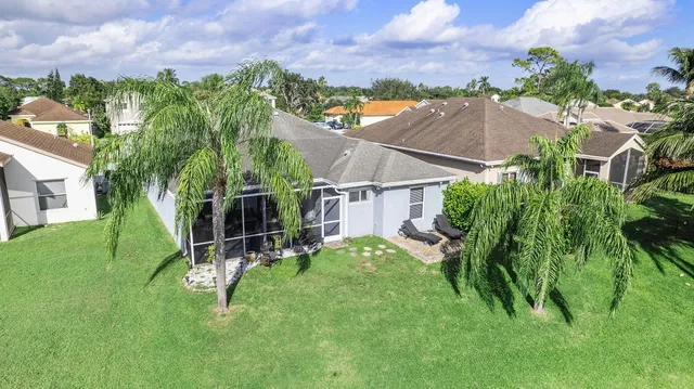 a view of a garden with a slide