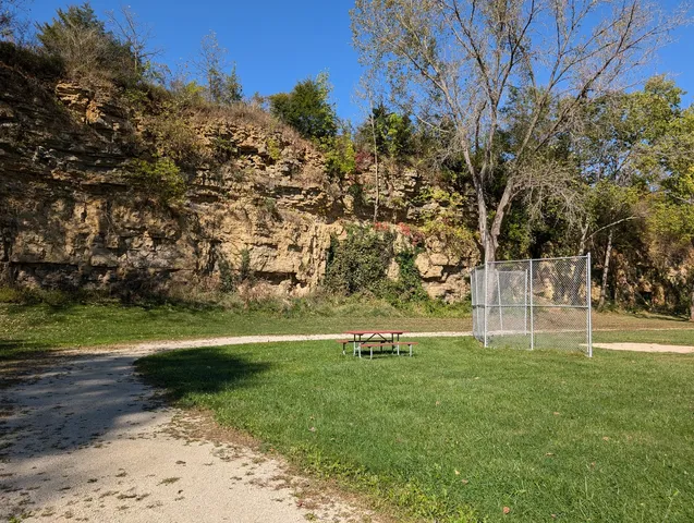 a view of a field with an trees