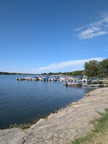 a view of a lake next to a building