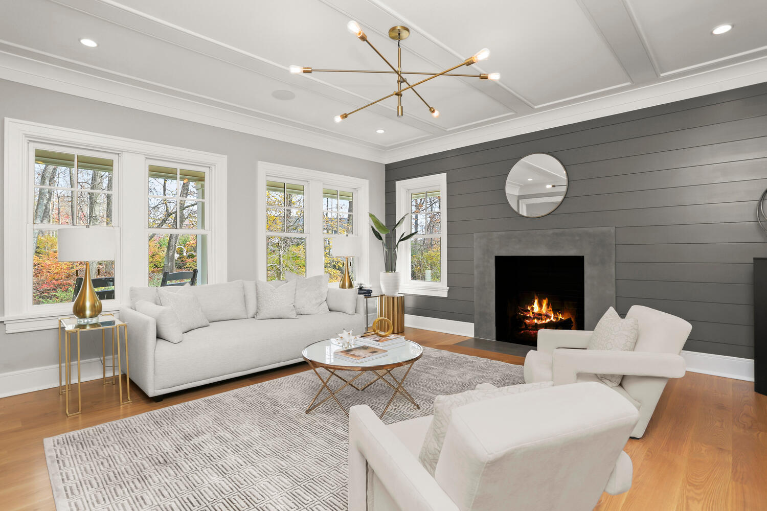 24 Country Club Road New Canaan, CT 06840 - Photo 7 of 43 a living room with furniture a fireplace and a large window