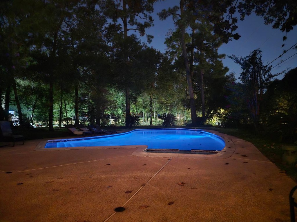 Pool illuminated at night