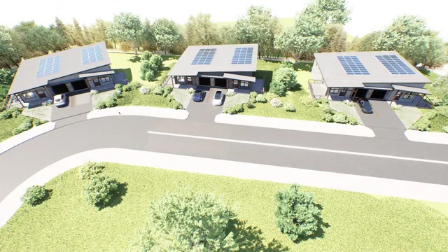 an aerial view of a house with swimming pool and sitting space